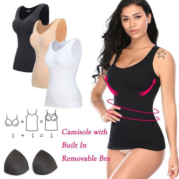 Women Casual Slimming Tank Top Cami Shaper Body Shapewear Tummy Control  Seamless Vest With Built In Bra