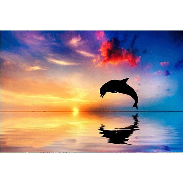 5D Diamond Painting Kit Dolphin Sunset Picture Square Round Drills