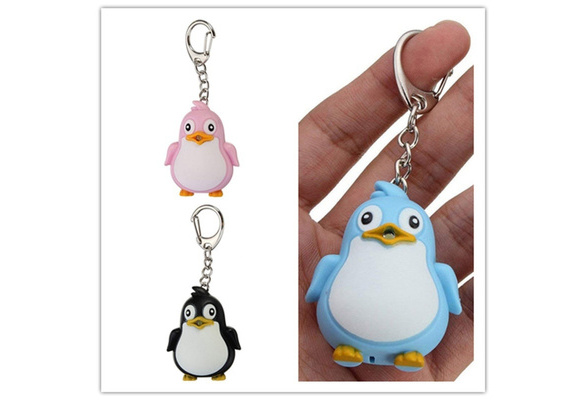 Cute Animal Penguin LED Light With Sound Key Chain Keyring Ring Torch Gift RDR