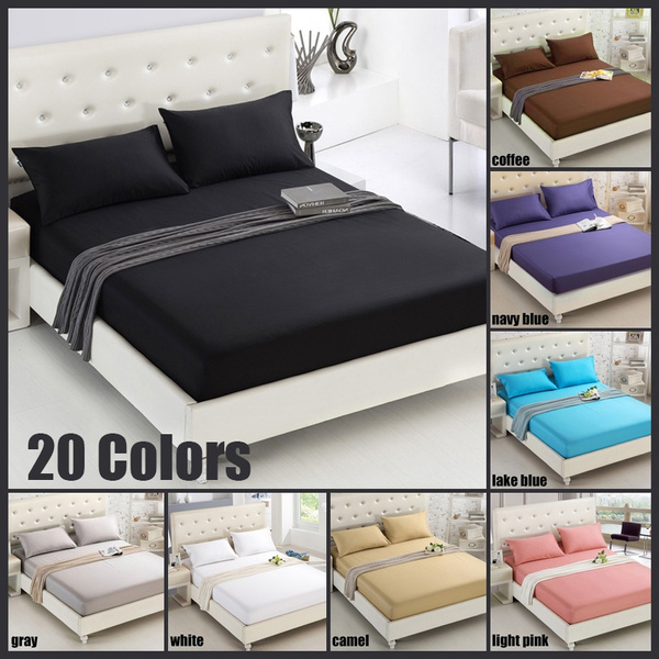 Queen Bed Fitted Sheets Full King Solid Color Bedding Mattress Protect Cover