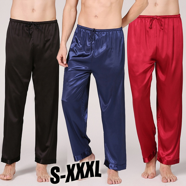 Mens Silk Satin Sleep Pajamas Pyjamas Pants Man Lounge Pants Sleepwear Pajama  Bottoms Male Long Trousers Size Plus Size S-XXXL