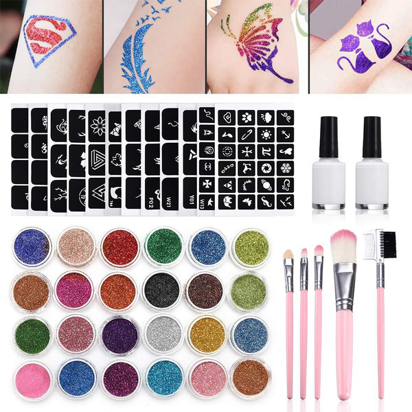 Amazon.com : Temporary Glitter Tattoo Kit for Kids, 40 Colors Glitter, with  154 Stencils, 4 Glue, 4 Brushes, Body Glitter Make Up Kit, for Cosplay,  Birthday Party, Festival Christmas : Beauty & Personal Care