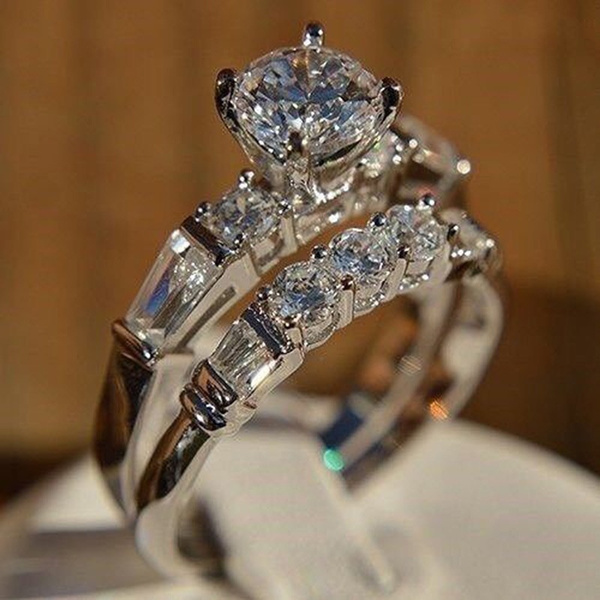 2.50Ct Princess Cut Cubic Zirconia Wedding Bridal 2-Piece Ring Set In 925  Silver | eBay