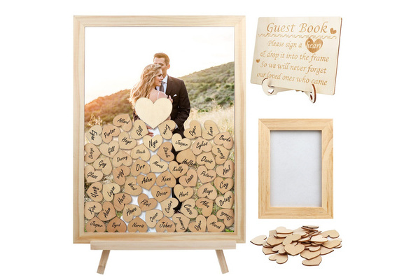 GLM Wedding Guest Book Alternative Drop Top Frame with Display Stand and Hearts 