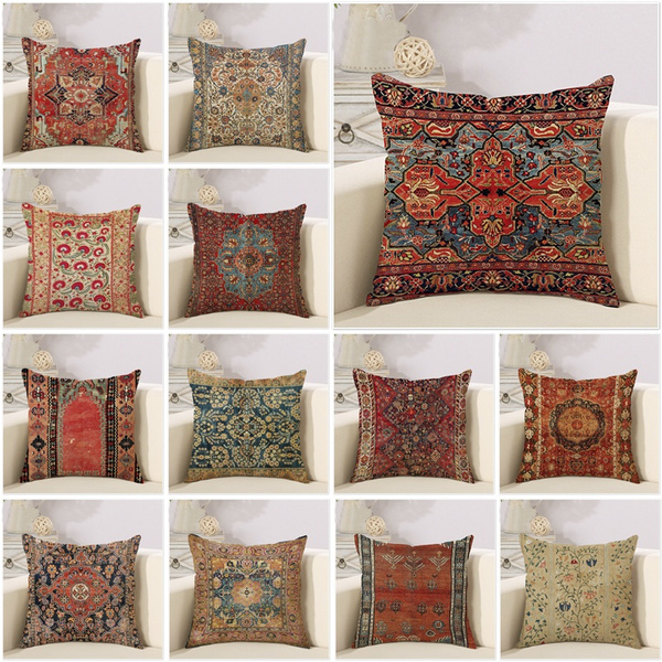 Vintage Pattern Turkish Persian Rug Pattern Linen Pillowcase Home