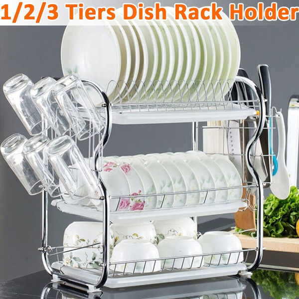2 Tiers Kitchen Storage Rack Stainless Steel Shelf Dish Drying