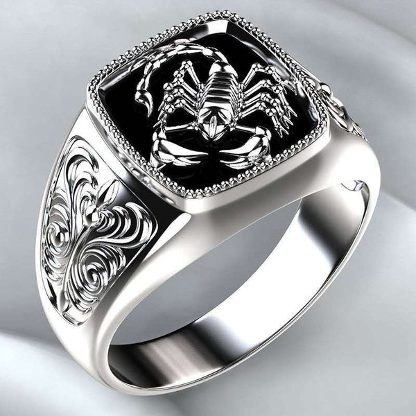 MAFYU S925 Sterling Silver Mens Personality Exaggerated Metal Punk Rock Style Glaring Diamond Ring Gift to Dear