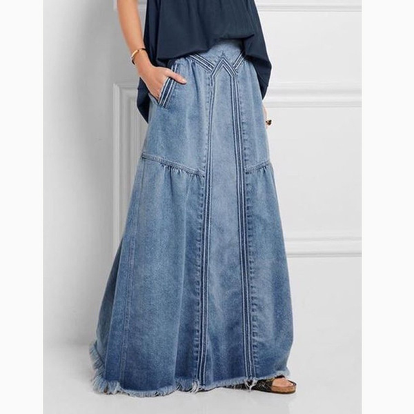 Women's high waist denim skirt elastic waist denim maxi skirt PLUS SIZE  S-5XL