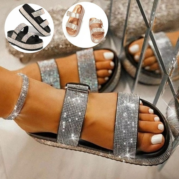 women casual rhinestone platform heel sandals
