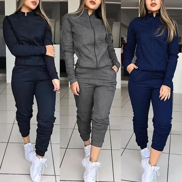 Vertvie Women 2 Pcs Tracksuit Sports Long Sleeve Sweatshirts Thin Fleece  Joggers Suits Running Set Workout Gym Spring Sportswear