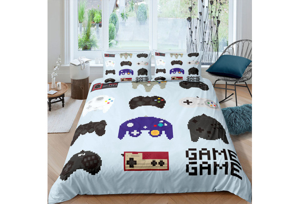Lunarable Gamer Duvet Cover Set Gaming Guy in His Flat Diplomas Loud Speakers Boxing Gloves Jump and Trophy Decorative 3 Piece Bedding Set with 2 Pillow Shams Twin Size Dark Grey