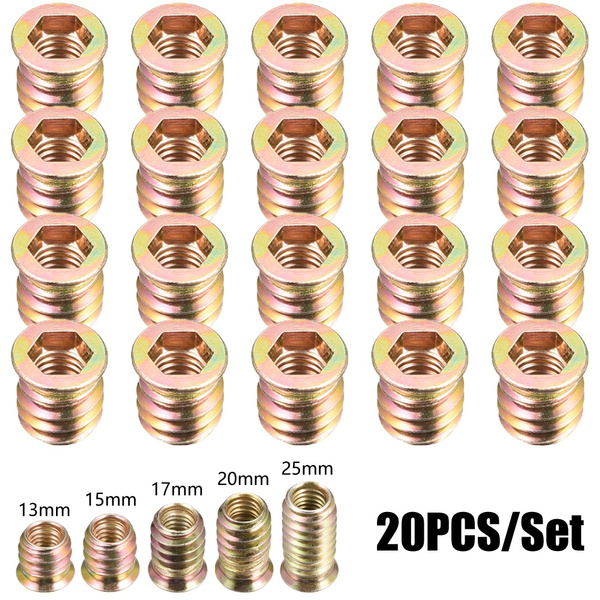 20pcs Wood Furniture M8 Threaded Insert Nuts Interface Hex Socket Drive