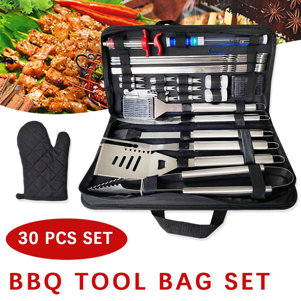 BBQ Grill Tool Set Stainless Steel Barbecue Grilling Utensils Kit w/ Storage Bag 
