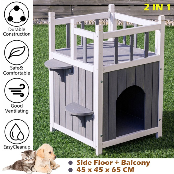Pet Dog House, Outdoor & Indoor Dog/Cat Wooden Puppy House Room with a  View, Pet Room with Stairs, Raised Roof and Balcony Bed for Puppies and  Dogs, Wooden Dog House( x 