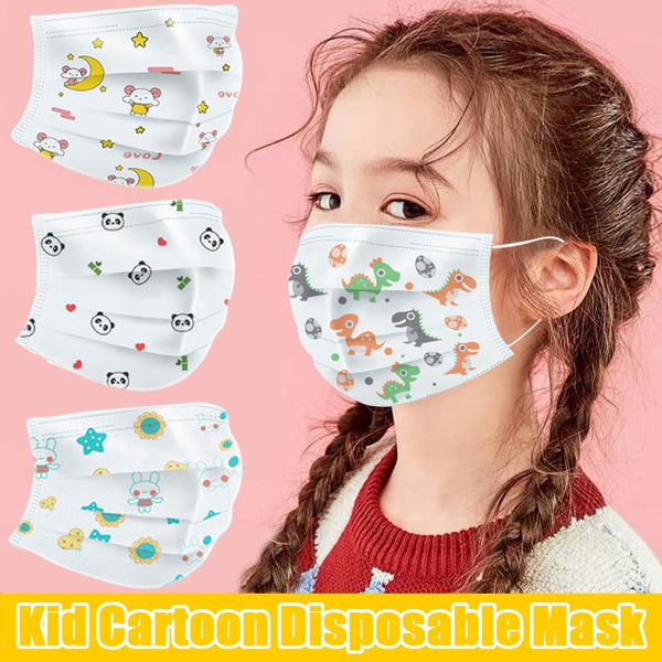 Yetou Children Disposable Cute Cartoon Printed Face Mouth Industrial 3Ply Ear Loop Safety Dust-Proof Face Bandanas Personal Protection Breathable Facial Wear Outdoor 50PCS 