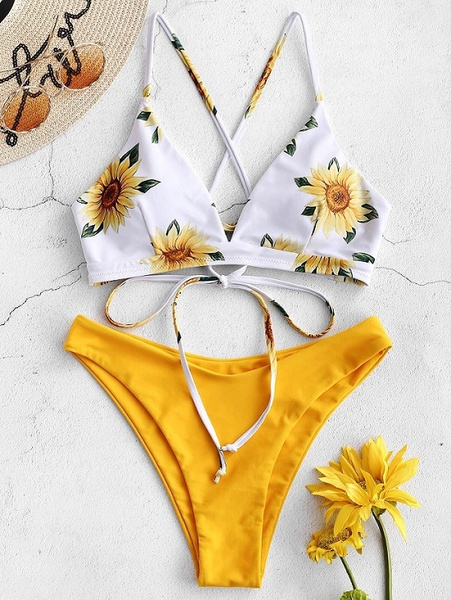 A set 2020 summer cool bikini swimsuit sun flower swimsuit bikini | Wish