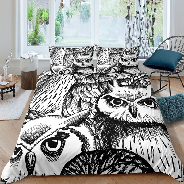 Owl Kids Quilt Duvet Cover Set Twin Queen King Bed Bedding Colorful Animal Print 