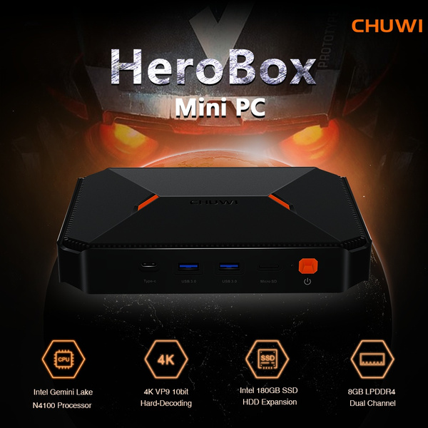 CHUWI Herobox Portable 8GB LPDDR4 + 256GB SSD Mini PC with Intel Gemini  Lake Celeron N4100
