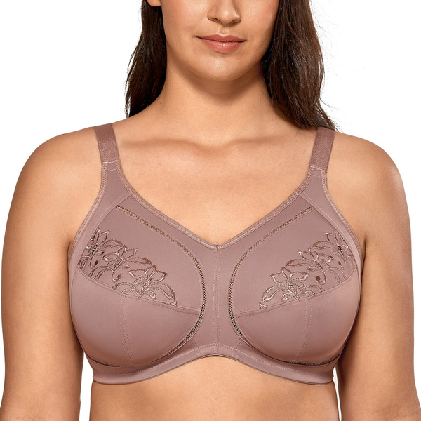 DELIMIRA Women's Floral Embroidery Non-Padded Full Coverage Wireless Bras  Plus Size Comfortable Cotton Linning Everyday Bra 34 36 38 40 42 44 C D DD  E F Cup