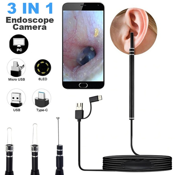 3 In 1 Waterproof Diy 5 5mm Ear Cleaning Endoscope 6 Led Light Hd Visual Nose Mouth Otoscope Picker Wax Tool Support Android Windows Type C Micro Usb Wish - Ear Wax Removal Tool Diy