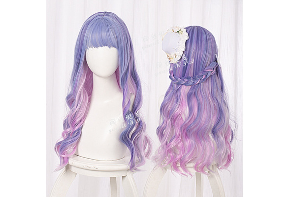 Lolita Harajuku Apricot Pink Gradient Dolly Sweet Long Curly Hair Cosplay wig