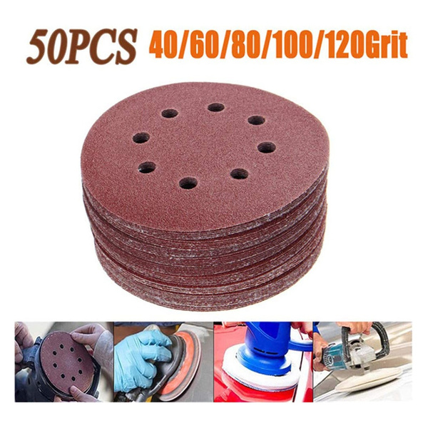 50pcs 125mm 8 Holes Hook Loop Sanding Discs 40/60/80/100/120 Grit Sander Pad Set 
