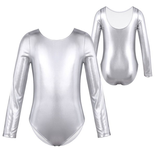 Women Shiny Metallic Ballet Dance Leotard Long Sleeve Bodysuit Gymnastic  Dancewear Top Costume, Wish