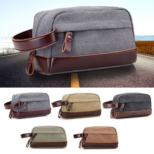 Mens Toiletry Bag with Zipper PU Leather Case Organizer Portable