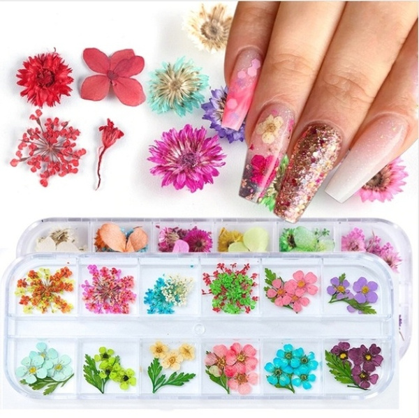 12 Case 3D Natural Nail Art Dried Flower Stickers Decoration Nail Art