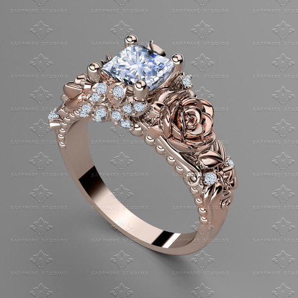 gold rose ring with diamond