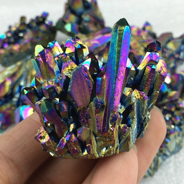 1pc Natural Quartz Crystal Rainbow Titanium Cluster VUG Mineral Specimen Healing 