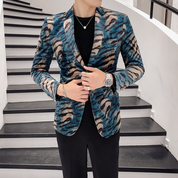 Men Romantic British Style Leopard Print Slim Casual Suit Stage Performance Clothing Fashion Show Style Men Wish