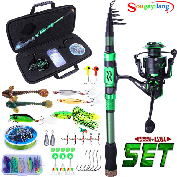 Sougayilang Fishing Rod and Reel Combos Carbon Fiber Telescopic Fishing Pole  12 +1 BB Spinning Reel with Carrying Case for Saltwater and Freshwater  Fishing Kit