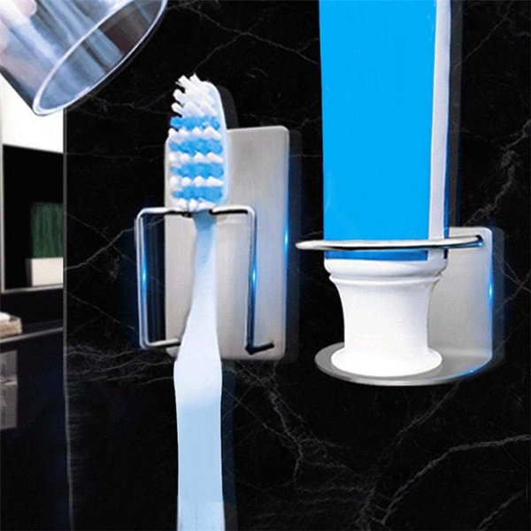 1pc Bathroom Wall Mounted Stainless Steel Toothbrush Hook Toothpaste Holder VE 