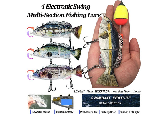 Auveach Auto Swimming Fishing Lures Electric Baits 4-Segements Swimbait USB