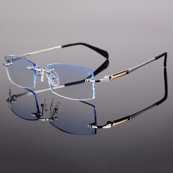 Business Men's Eyeglass Frames with Cutting Lens Rimless Glasses Frames ...