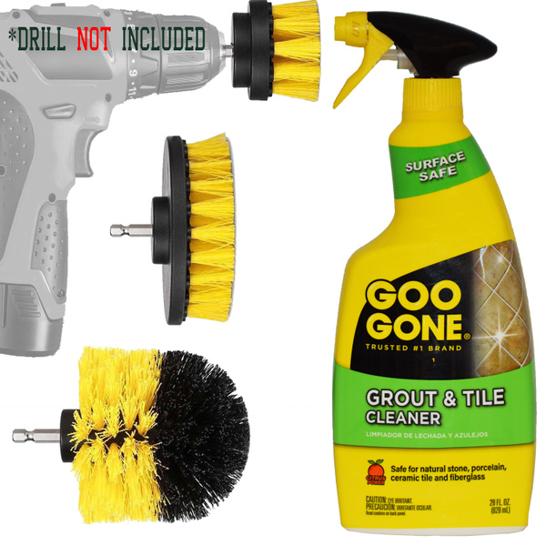 Goo Gone Grout And Tile Cleaner Kit: 28 OZ Bathroom shower floor Whitener Goo  Gone Spray Cleaners, Drill Brush Power Scrubber Attachment Scrub Brushes  Set For Heavy Duty Cleaning Tools, Mold Remover