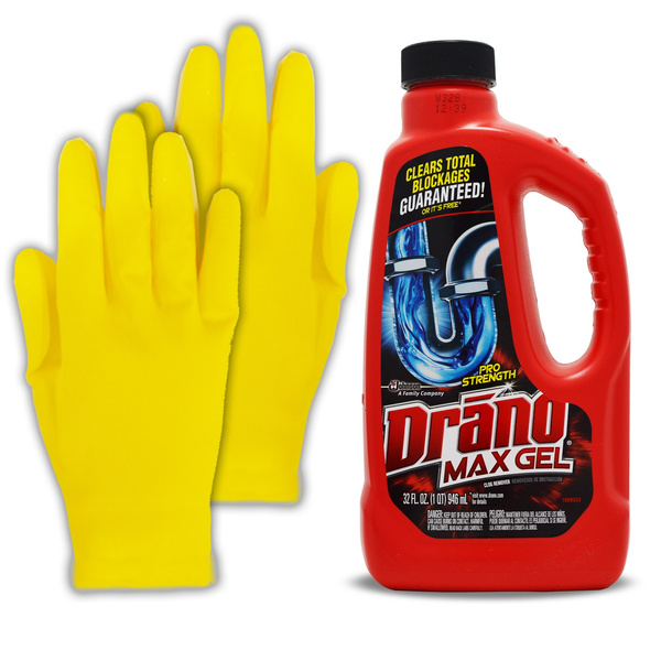 4 PK) Draino Max Gel Kit: (32 Oz) Professional Strength Drano Drain Clog  Liquid Remover Cleaner, Works On Hair And More In The Bathtub, Sink, Shower  & HeroFiber Rubber Protection Gloves.