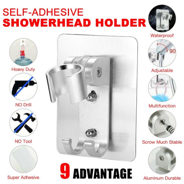 Aluminum Bathroom Stand Bracket Wall Mount Shower Head Holder Hook Adjustable