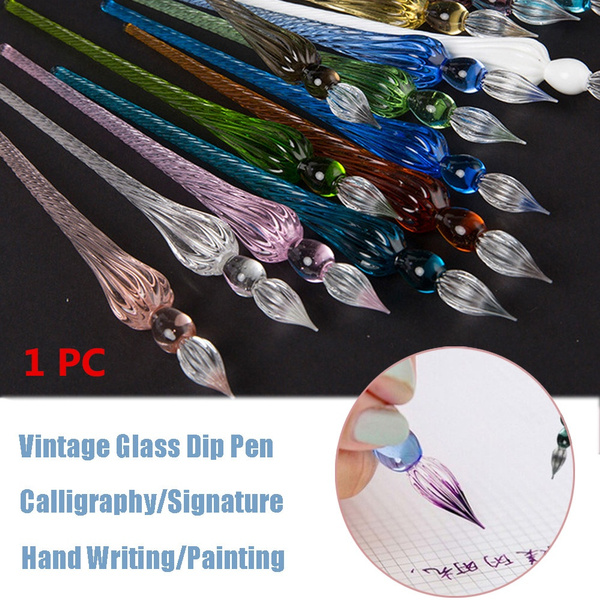 1PCs Vintage Glass Dip Pen Painting Supplies Filling Ink Signature Calligraphy 