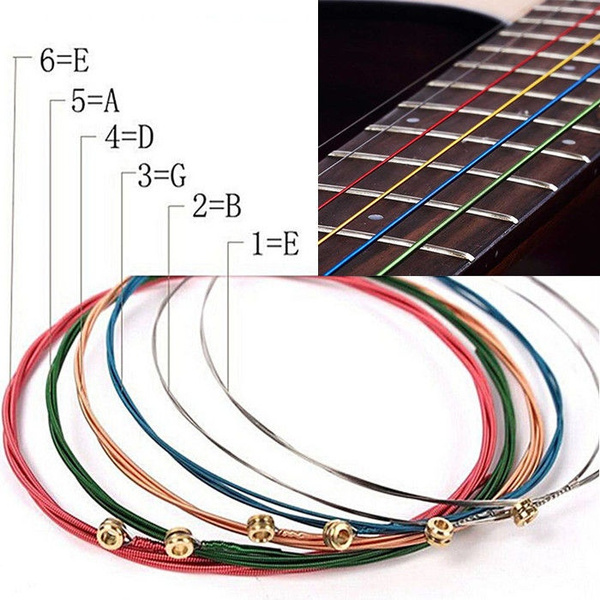 6pcs set Colorful Guitar Strings Rainbow Strings for Guitar E A for Acoustic Folk Guitar Classic Guitar