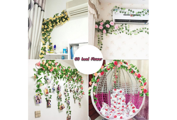 180cm 69 Heads Artificial Silk Rose Silk Fake Flower Vine Home Outdoor Decor