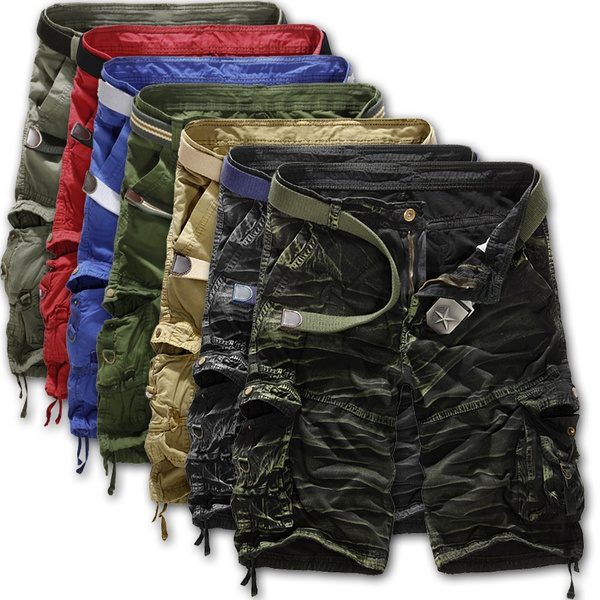 Shorts for Men F_Gotal Men’s Casual Camouflage Buttons Multi-Pockets Straight-Fit Overalls Pants Shorts Sweatpants 
