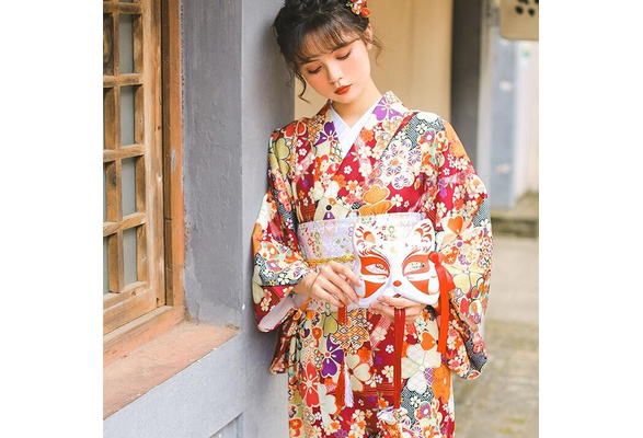Ladies Floral Printed Kimono Dress Traditional Japanese Formal 