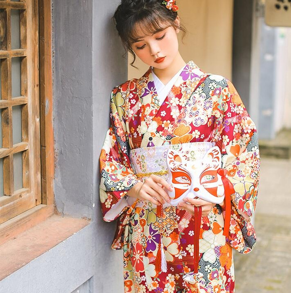 Azotado por el viento pereza destilación Ladies Floral Printed Kimono Dress Traditional Japanese Formal Wear Kimono  Improved Version Yukata With Girdle | Wish