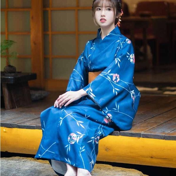 hierro Especial Mayor Blue Vintage Floral Print Ladies Kimono Gown Traditional Japanese Yukata  Fashion Dance Performance Dress | Wish