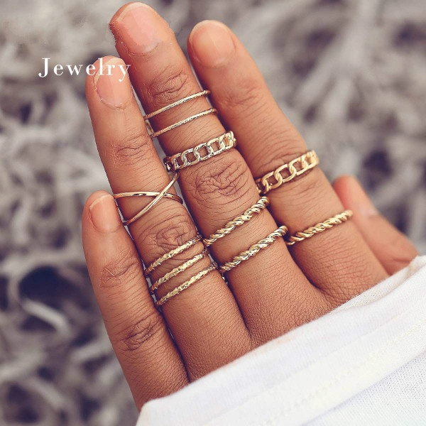 8-piece simple knuckle medium long ring set retro gold-plated / silver lady  / girl finger Stackable Ring Set DIY jewelry gift | Wish