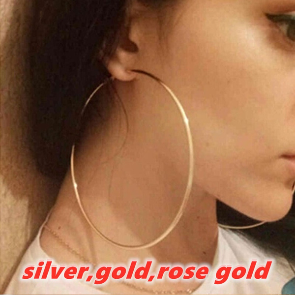 Women's Big Round Circle Dangle Hoop Earrings Jewelry Gold Silver Fashion  Drops | eBay