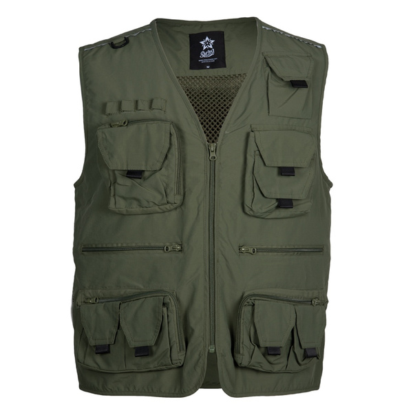 SPRING SEASON Men's Casual Lightweight Outdoor Travel Fishing Vest Jacket  Multi Pockets