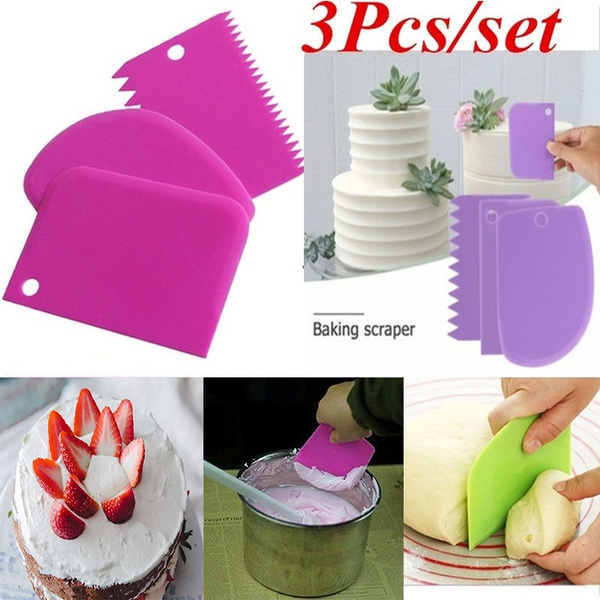 3pcs/Set Plastic Cake Scraper Dough Fondant Scrapers Baking Supply H9W4 